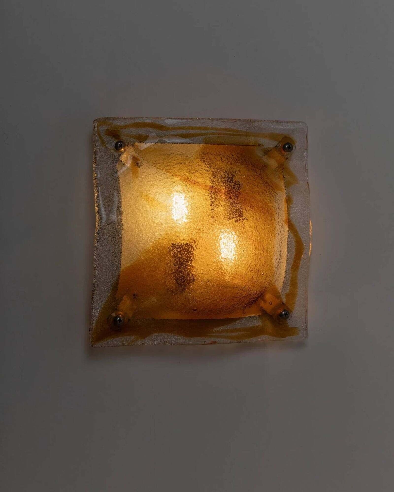 Vintage Murano Glass Wall Lamp - Clear Glass with Orange Striations, Italian Design, 1970s Wall Sconce