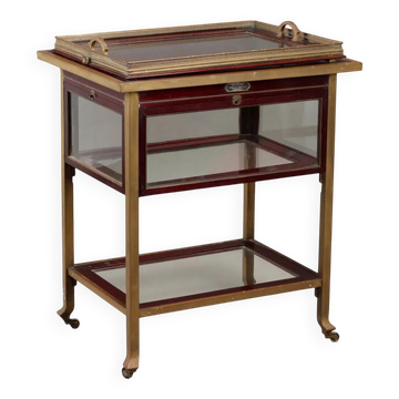 Desserte ancienne Art nouveau en acajou et laiton, Italie, XXe siècle