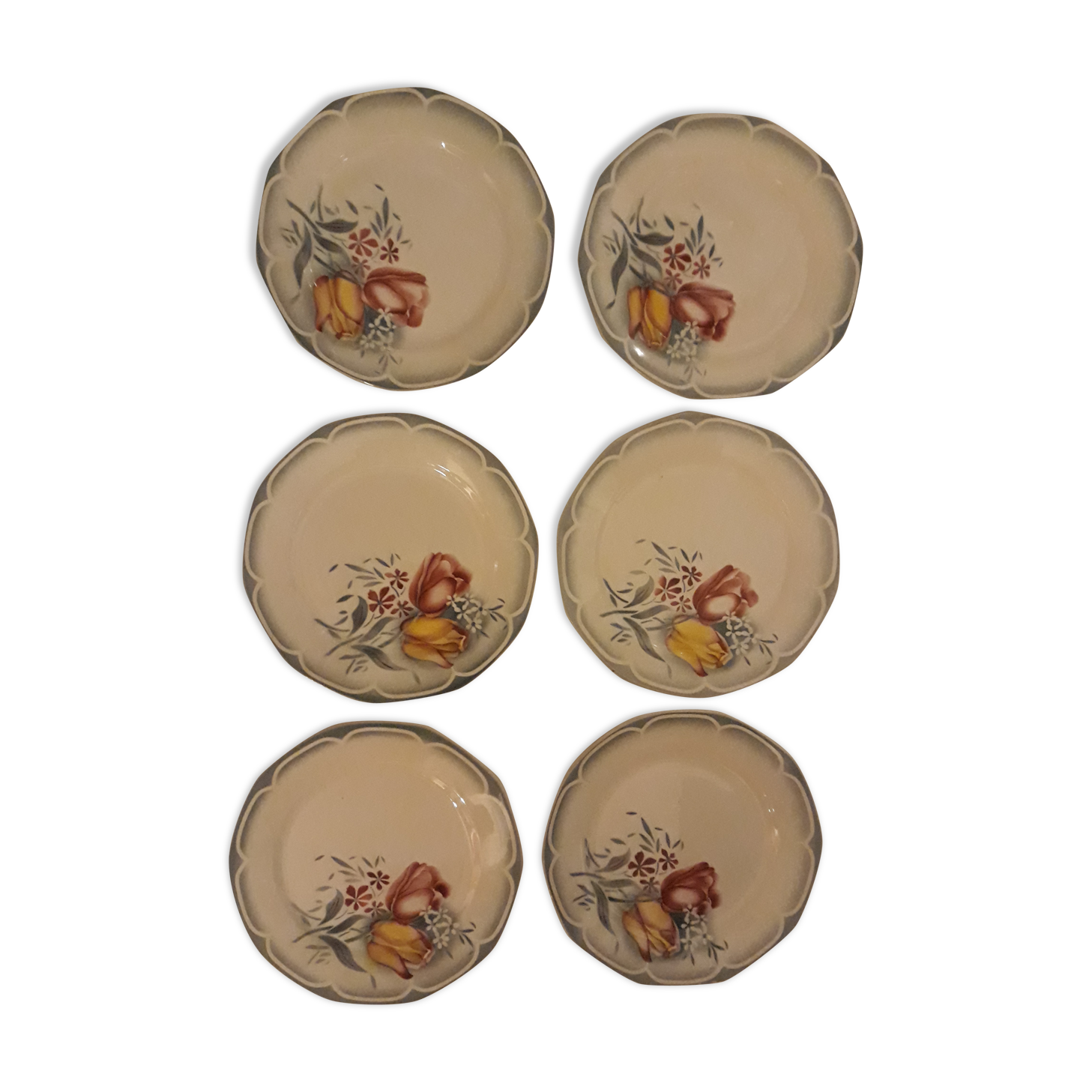 Lot of 6 plates dessert Sarreguemines edge blue/tulips