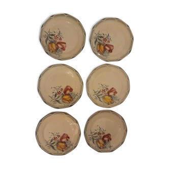 Lot de 6 assiettes à dessert Sarreguemines bord bleu/tulipes