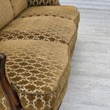 1950s, Danish 3-seater sofa, furniture velour, carved ash wood.