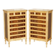 Paire de commodes hautes en bois dur, noyer et marbre