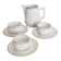 Set of 3 white and gold bistro coffee cups and coffee pot, in porcelain