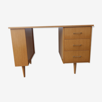 Desk 70s light wood opening to 3 drawers