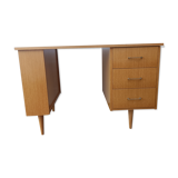 Desk 70s light wood opening to 3 drawers