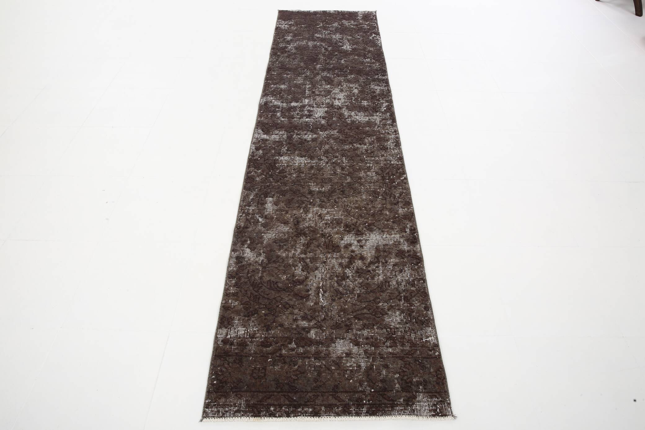 2x10 Soft Wool Dark Gray Turkish Vintage Runner Rug
