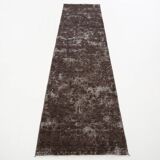 Tapis de course vintage turc en laine douce, gris foncé, 2x10