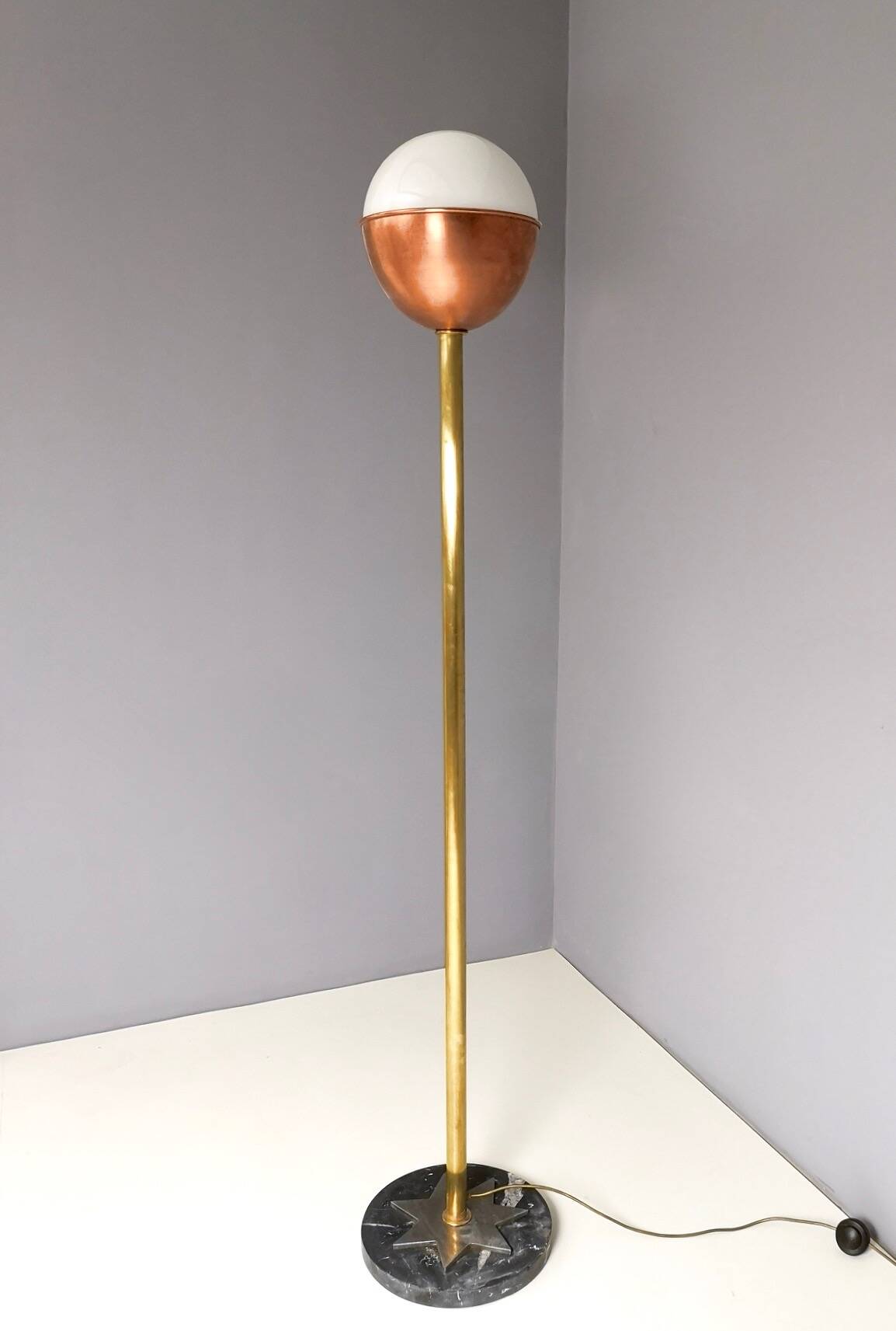 Brass, Copper and Black Marble Floor Lamp "Lampione" by Carmelo La Gaipa
