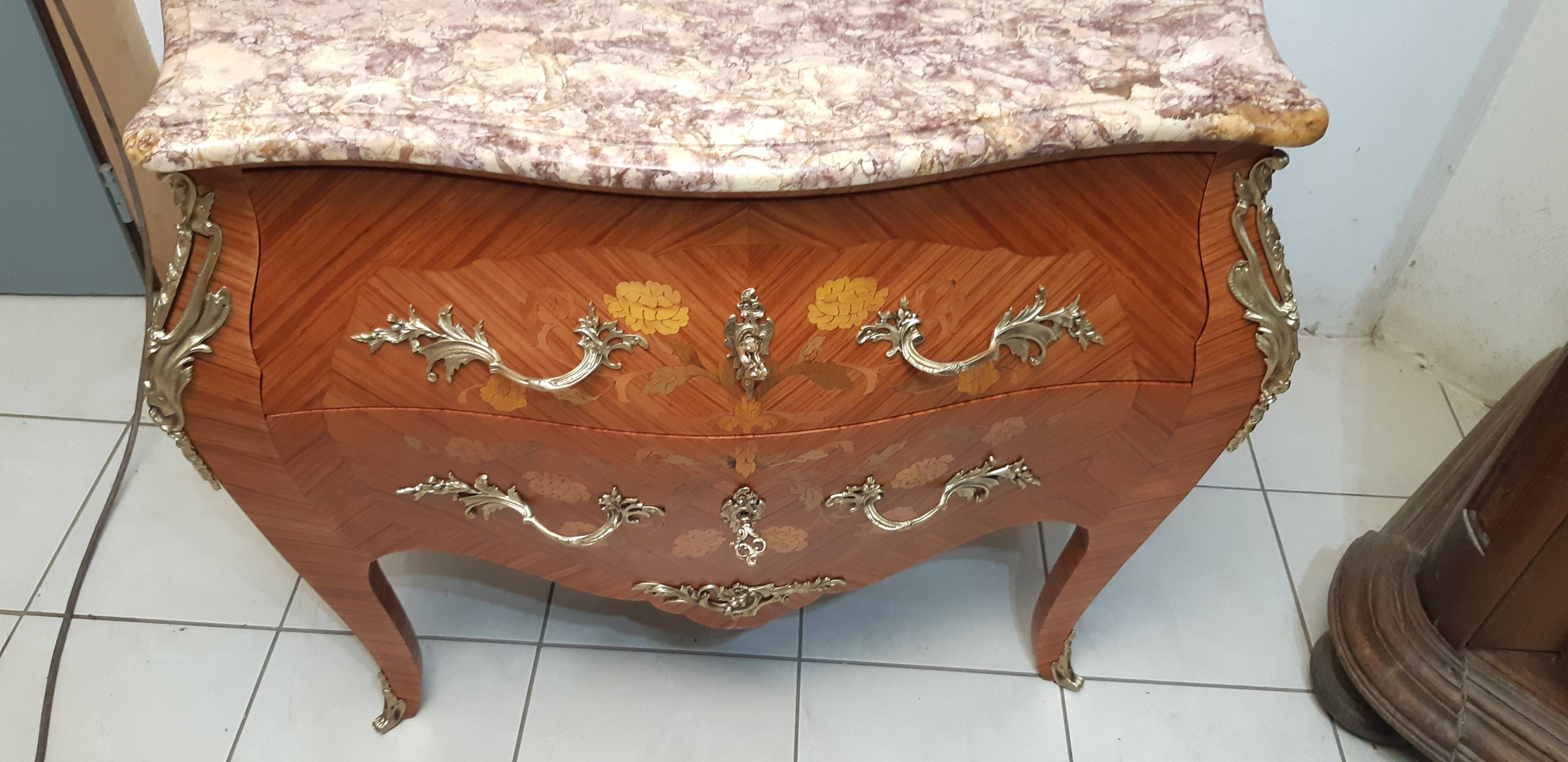 Louis XV style curved chest of drawers, rosewood, restored