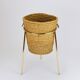 Carl Auböck II paper basket in raffia and brass, umbrella stand, 1950s
