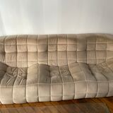 Sofa 3 places Kashima Line Roset velvet beige 70s