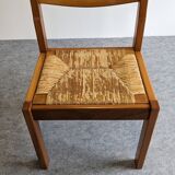 Set of 6 Maison Regain straw chairs in solid elm, 1970s-1980s