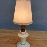Vintage candlelight vanilla earthenware border gold and rhodoid lampshade pleated azure