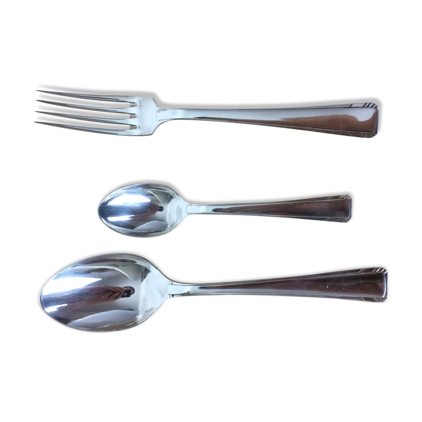 Ercuis silver metal, birth or baptism cutlery box