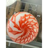 Contemporary Red and White Sphere Pendant in Glass