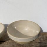 Duo of large salad bowl in beige and white vintage countryside