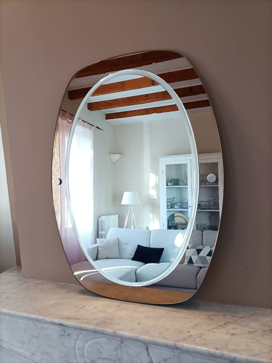 Vintage oval smoked glass mirror