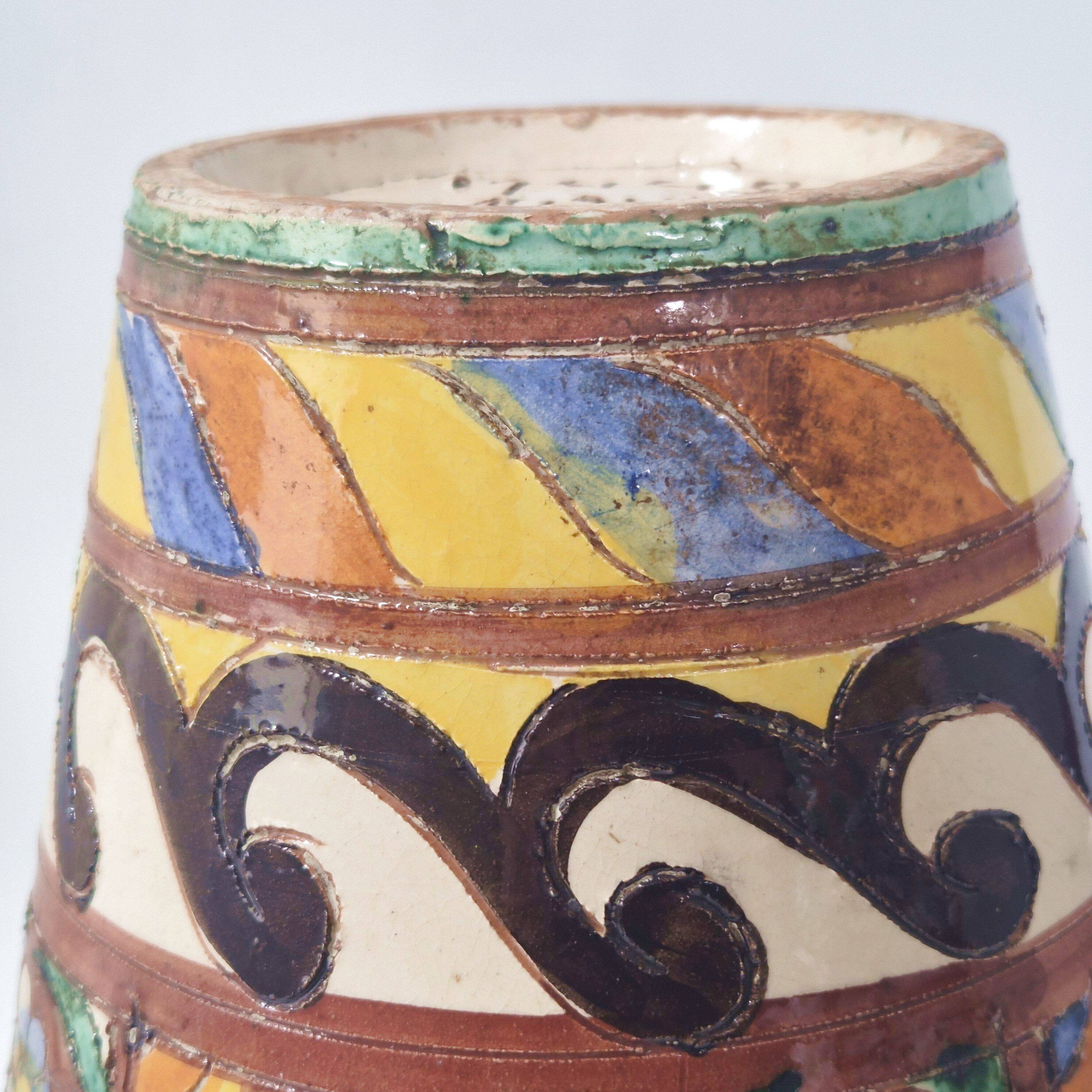 Vintage italian vase 1950 ceramic with floral decor signed b 1449 italy 50s 1950s