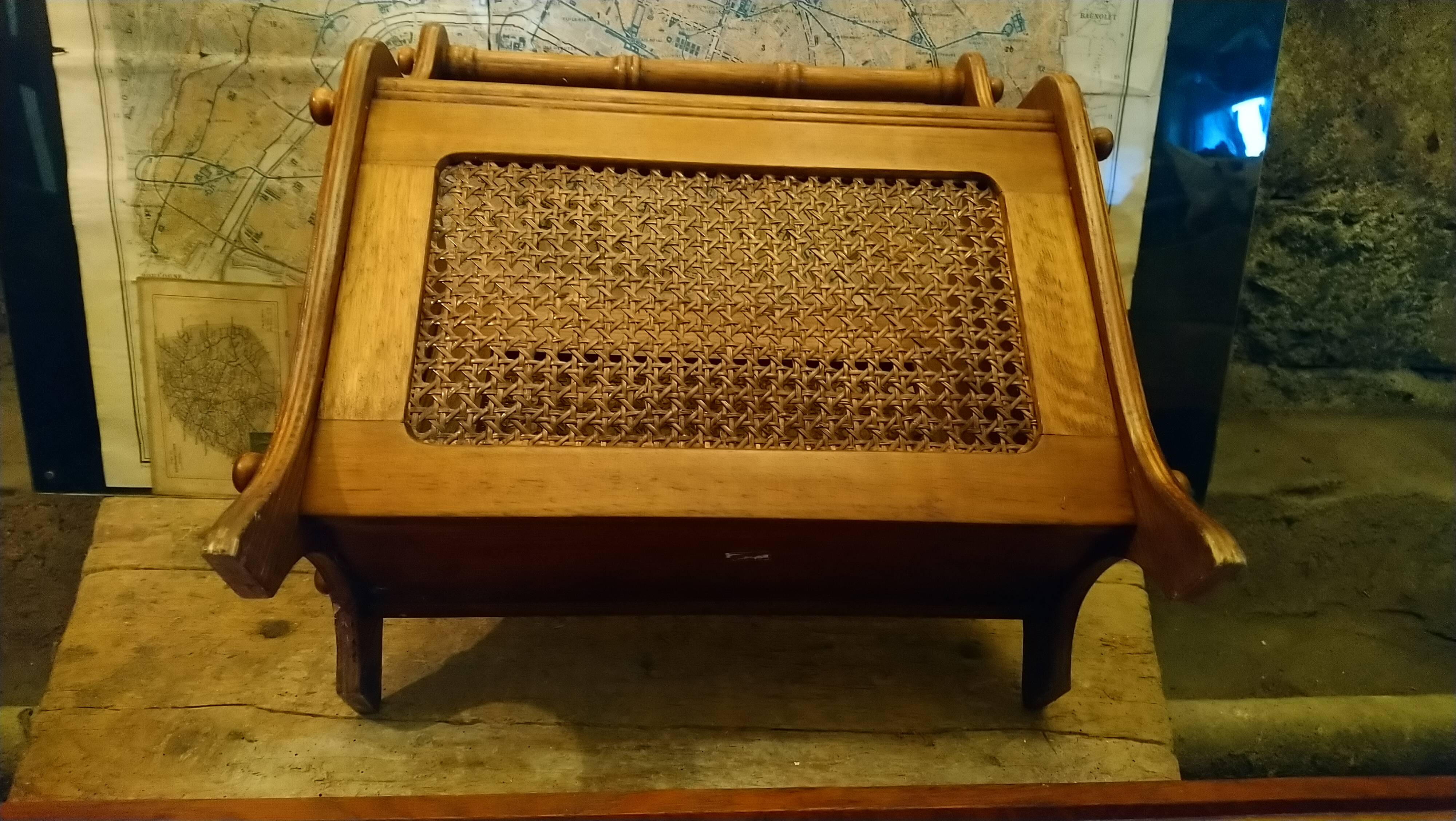 Oak caned magazine rack