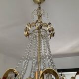 Waterfall chandelier with crystal grapevines and golden aluminum 60s-70s