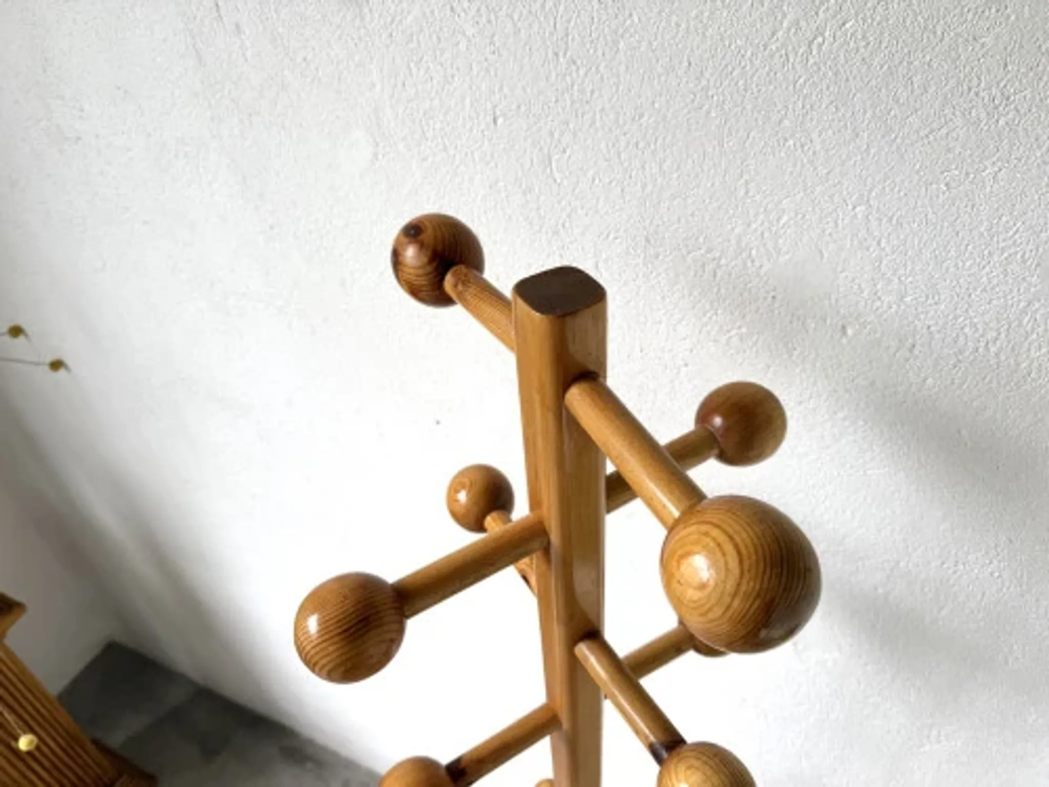 Modernist coat rack in solid pine, 1970s
