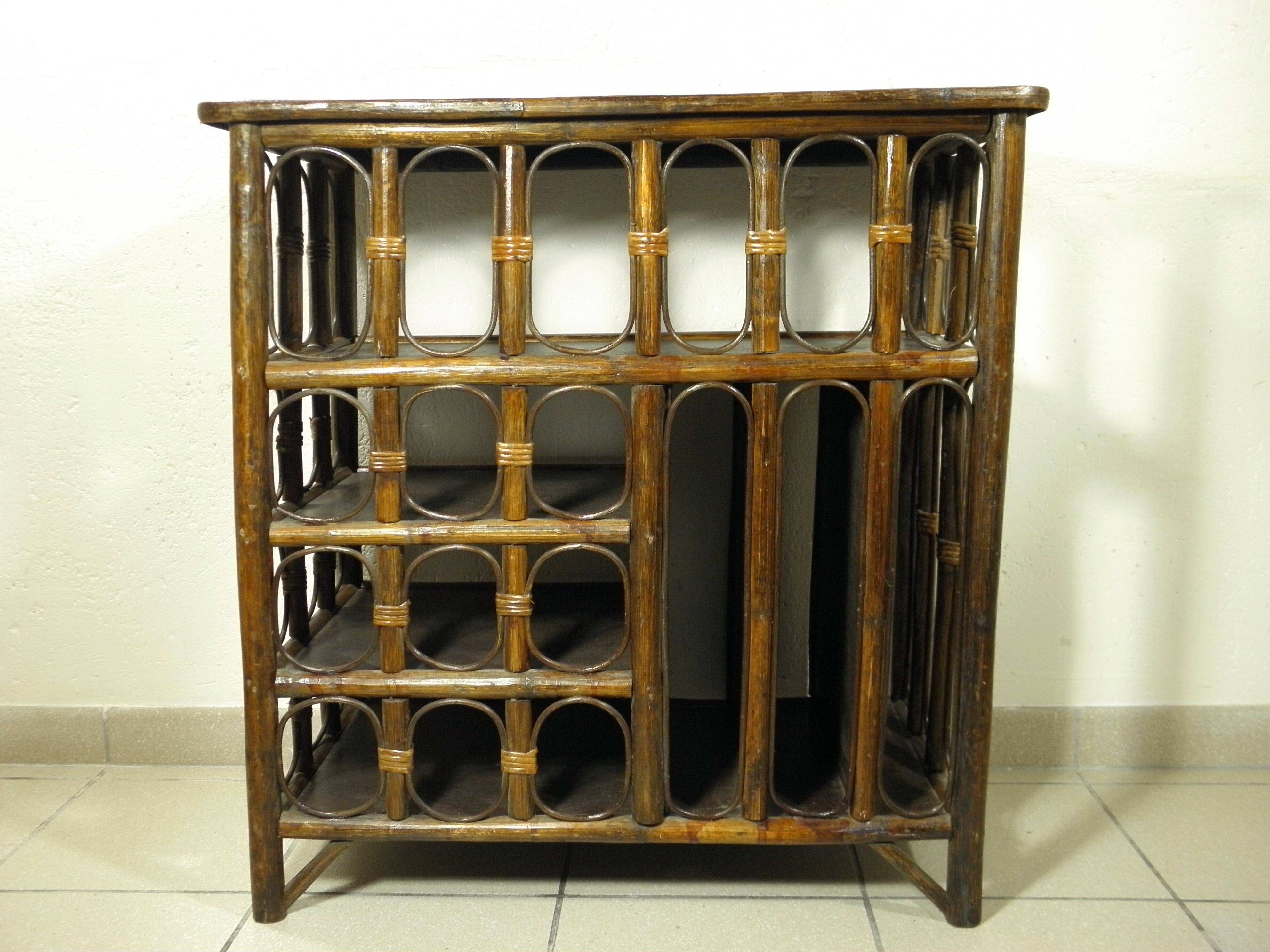 70s rattan hi-fi cabinet