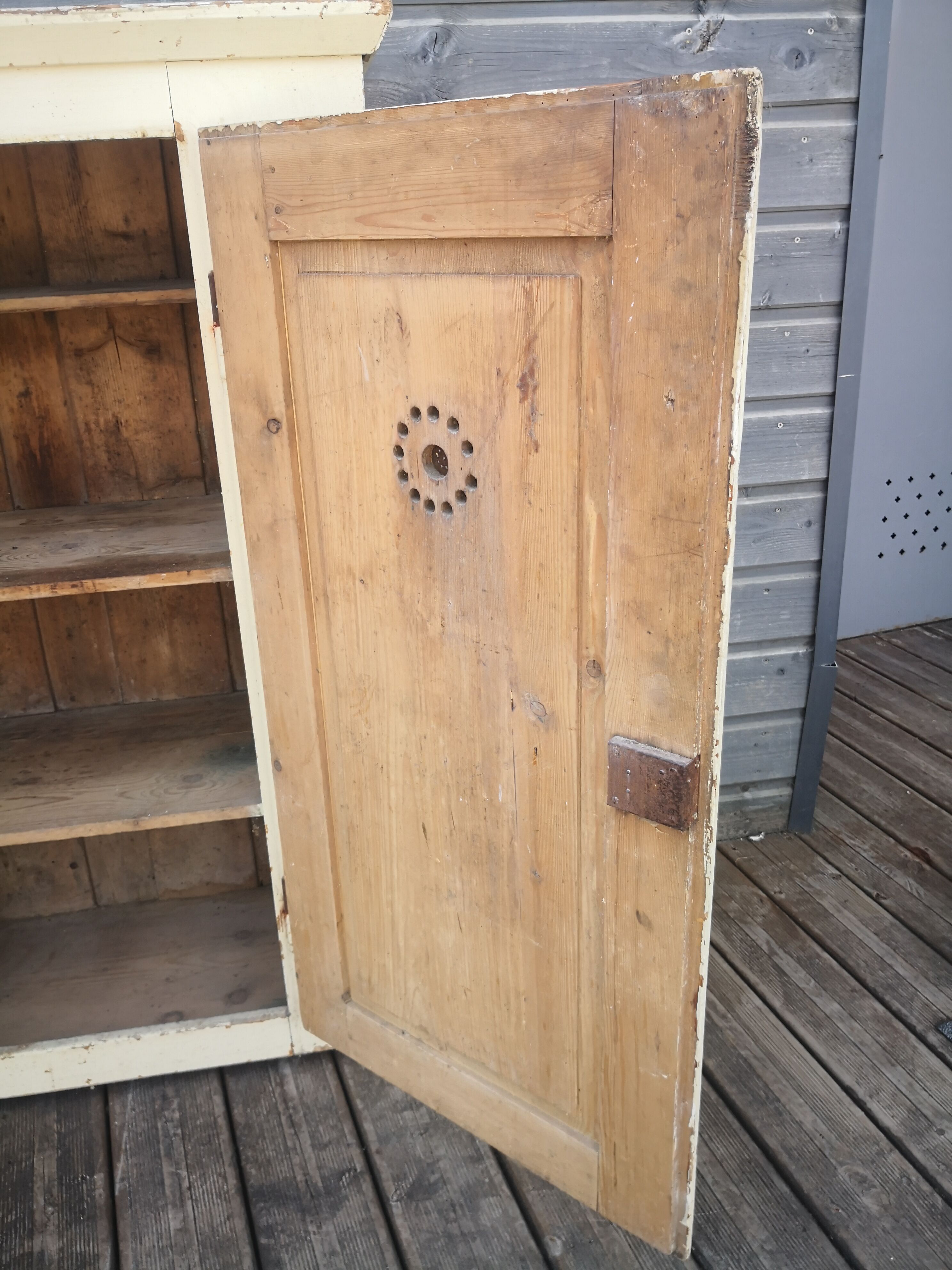 Vintage wooden pantry, old kitchen furniture
