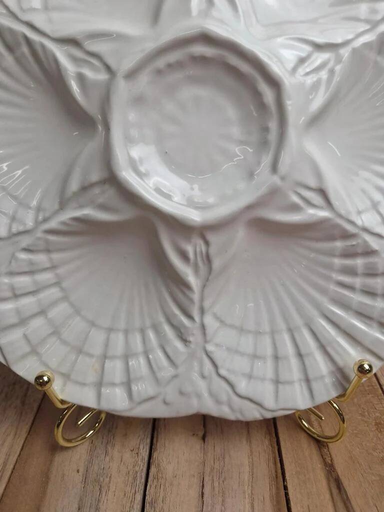 Oyster / shellfish plate Sarreguemines – Vintage white earthenware