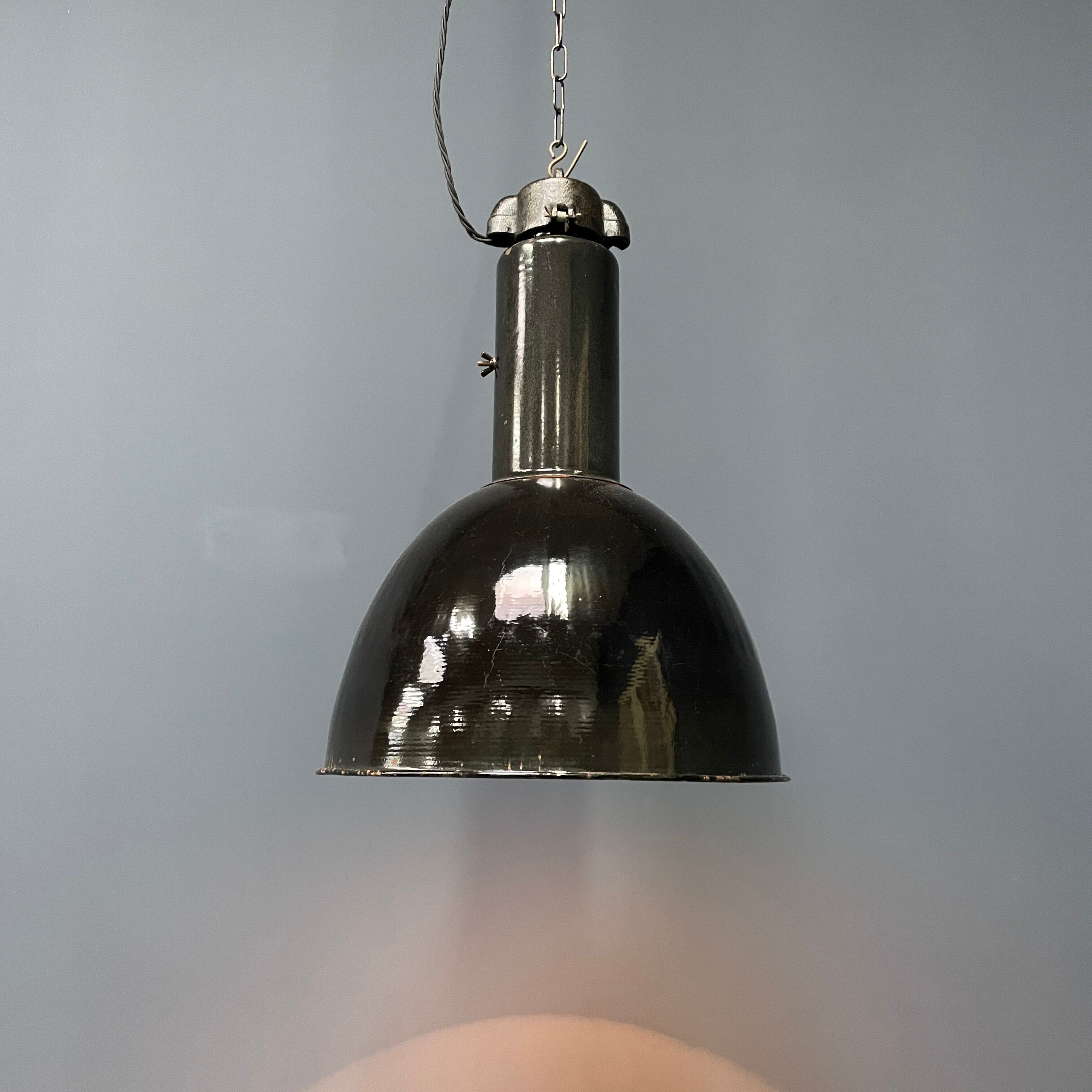 Large black enamel Bauhaus hanging lamp