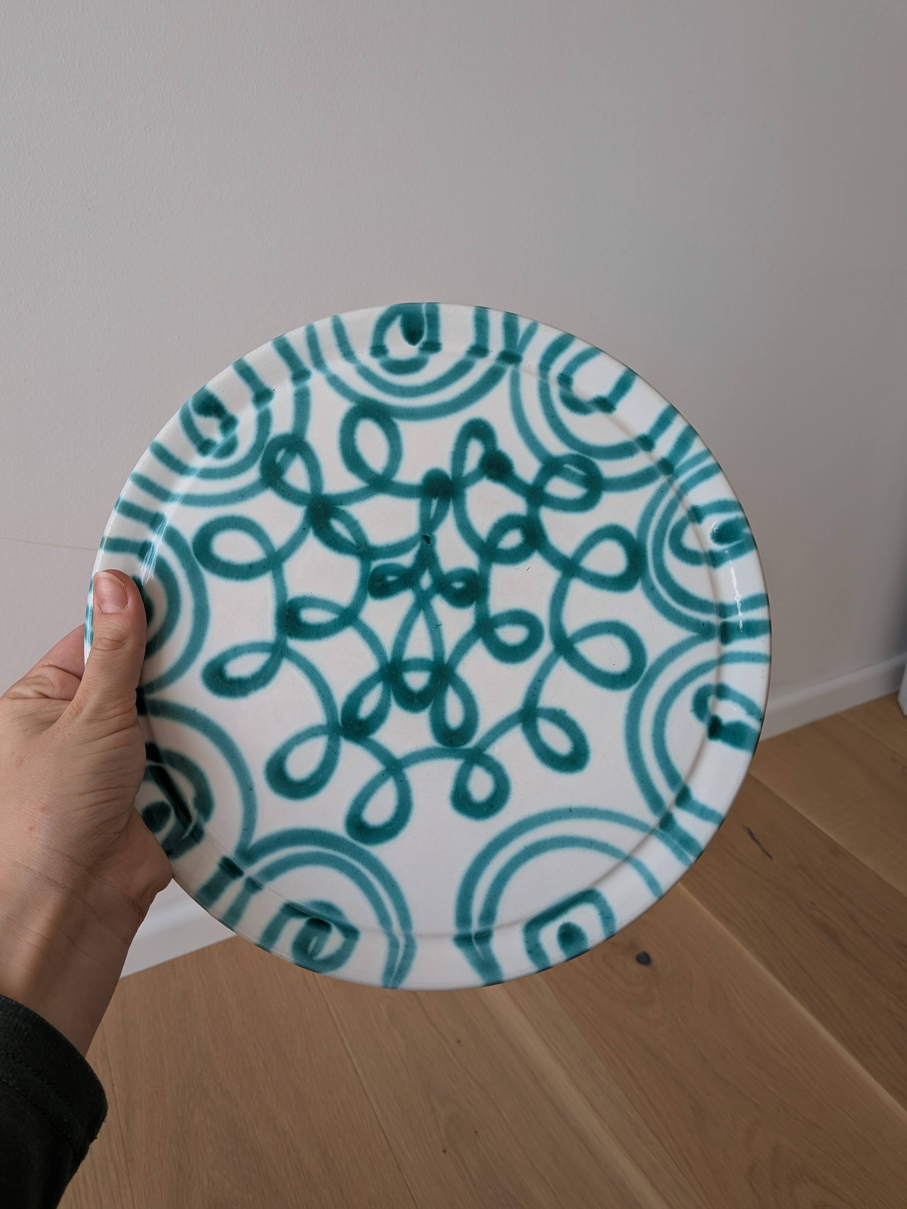 Vintage Gmundner Keramik Green Flamed Flat Plate – Austrian Hand Painted