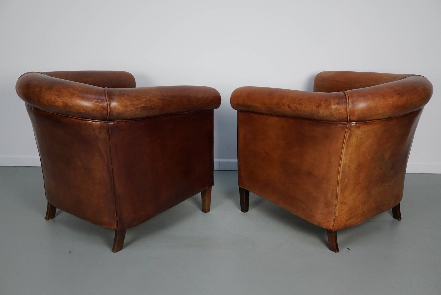 Vintage Dutch cognac coloured leather club chair, set of 2