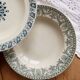 4 assiettes creuses terre de fer dépareillées tons bleu et vert