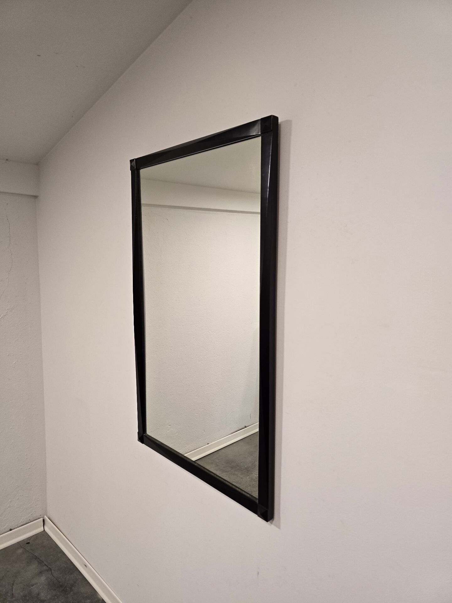Vintage 1970s Wall Mirror with Black Wooden Frame