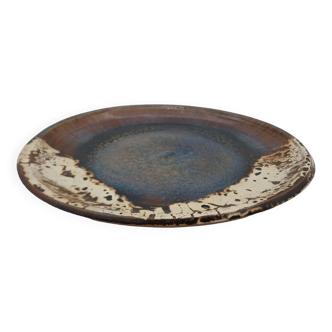 Imposing stoneware bowl signed ceramic centerpiece