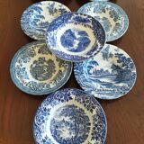 8 blue & white soup plates Broadhurst, Lunéville, Myott and Royal Sphinx Regout Maestricht