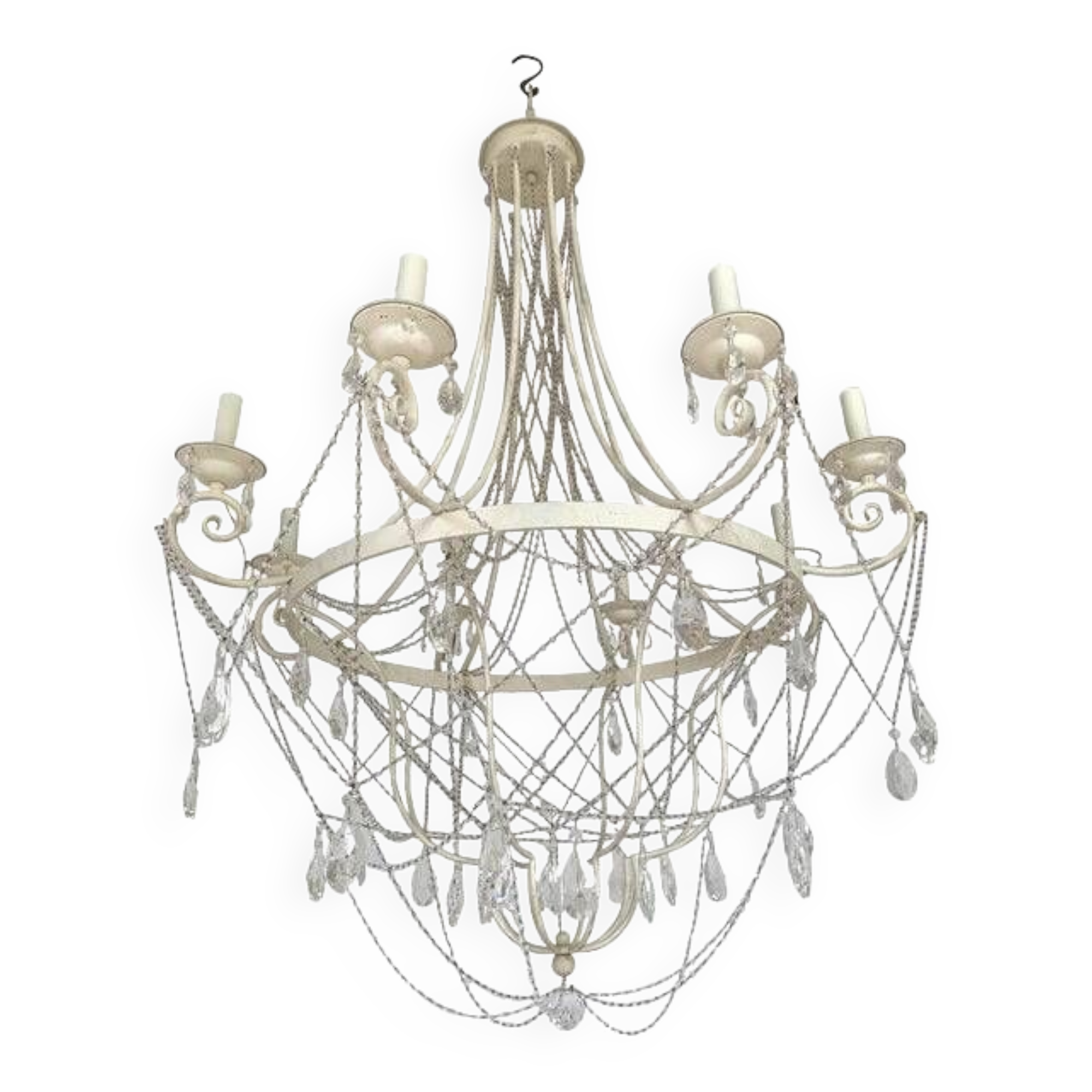 Contemporary ivory florentine iron and crystals chandelier