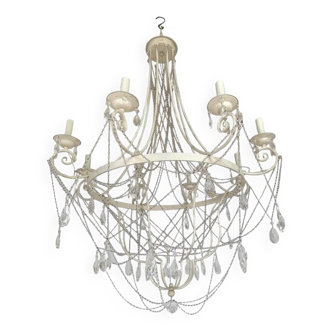 Contemporary ivory florentine iron and crystals chandelier