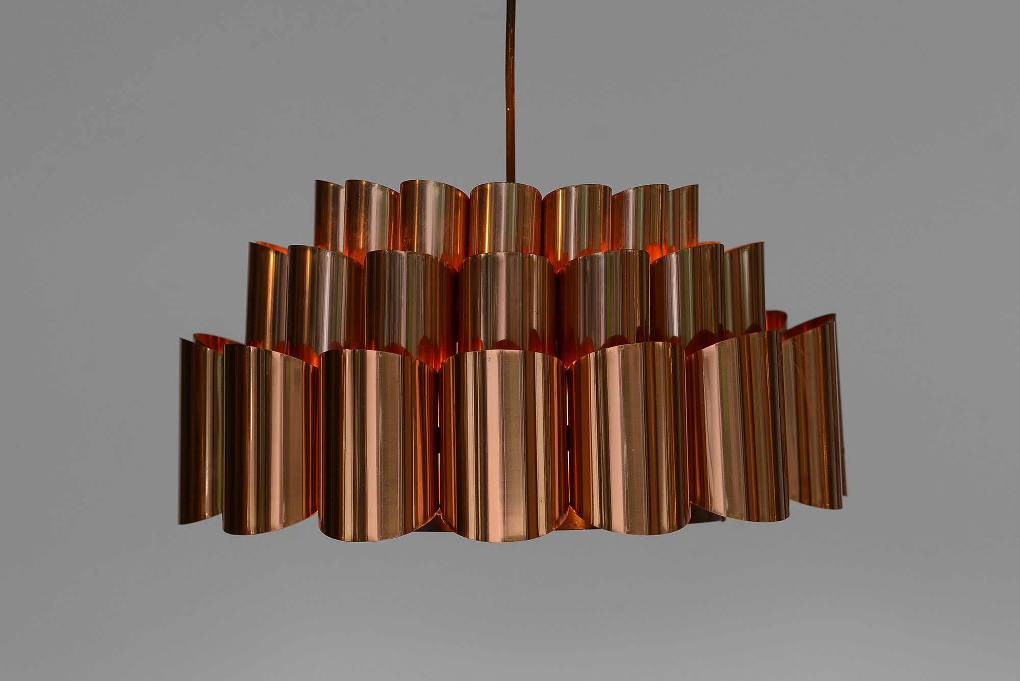 Copper pendant light by Werner Schou for Coronell Electro, Denmark 1960s