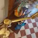 Golden brass reading floor lamp