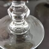 9 white wine glasses on vintage Luminarc smoked black stem