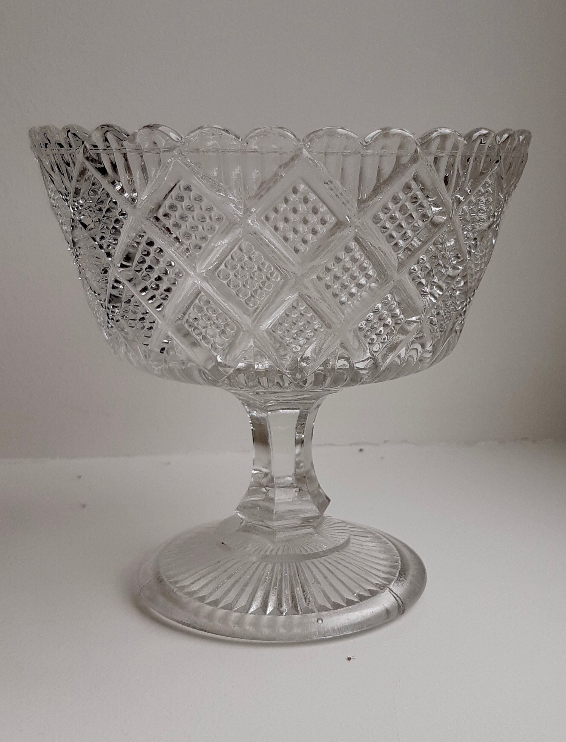 Old cut in pressed molded glass of the Verrerie de Scailmont signed