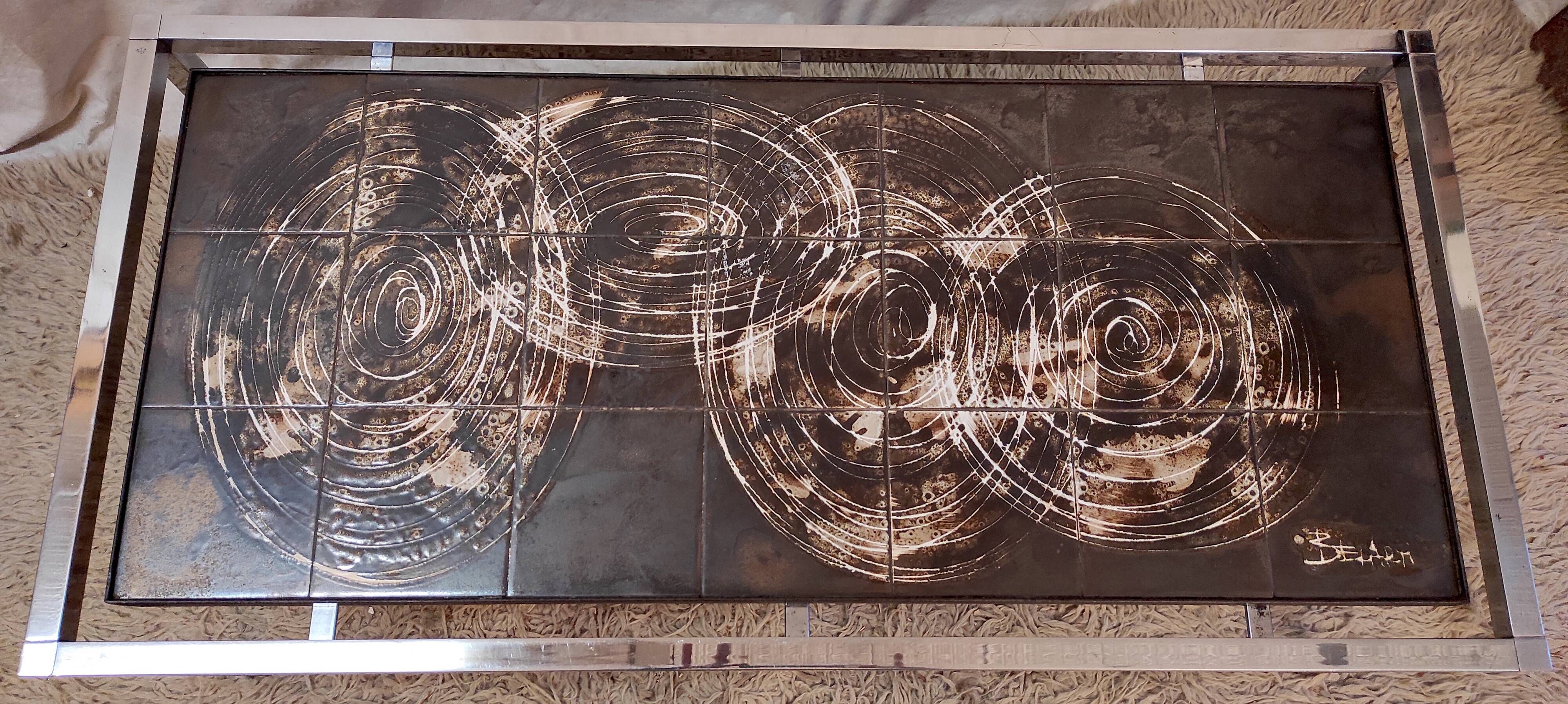 Ceramic and metal coffee table - signed Belarti - 1960s/70s