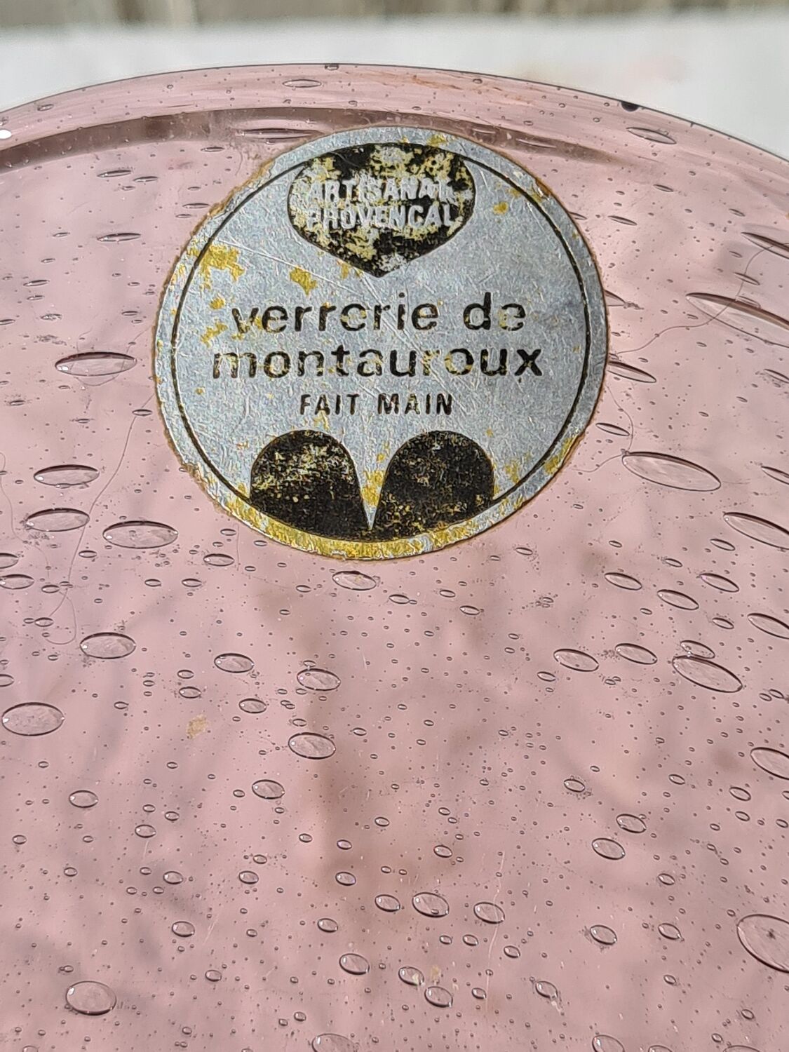 Fruit cup, amethyst bubbled glass compotier