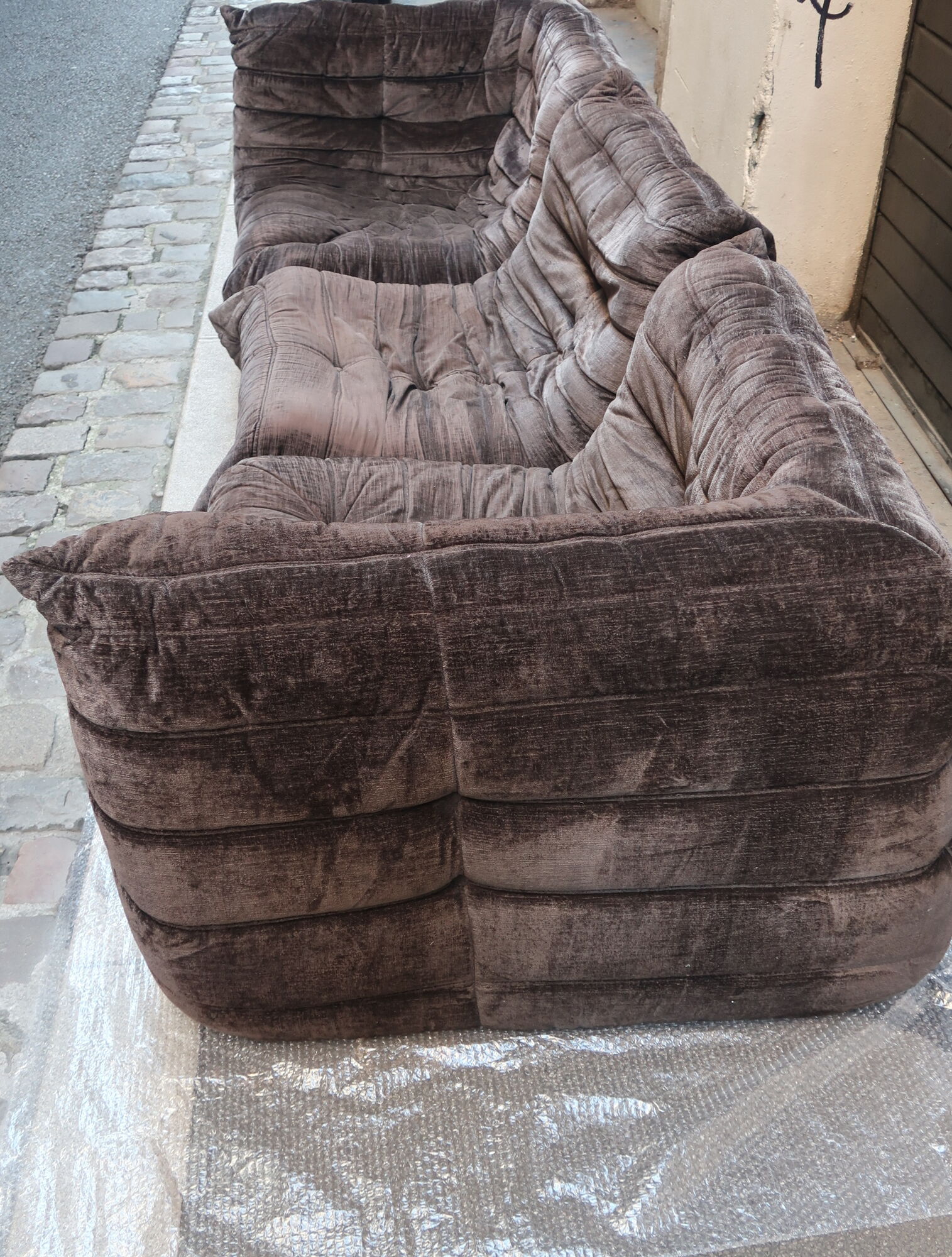 Togo in brown velvet by Michel Ducaroy for Ligne Roset 70s
