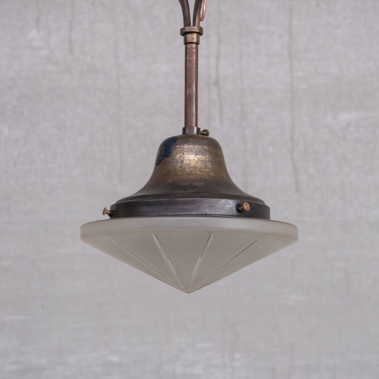 Small Antique Brass and Glass Pendant Light