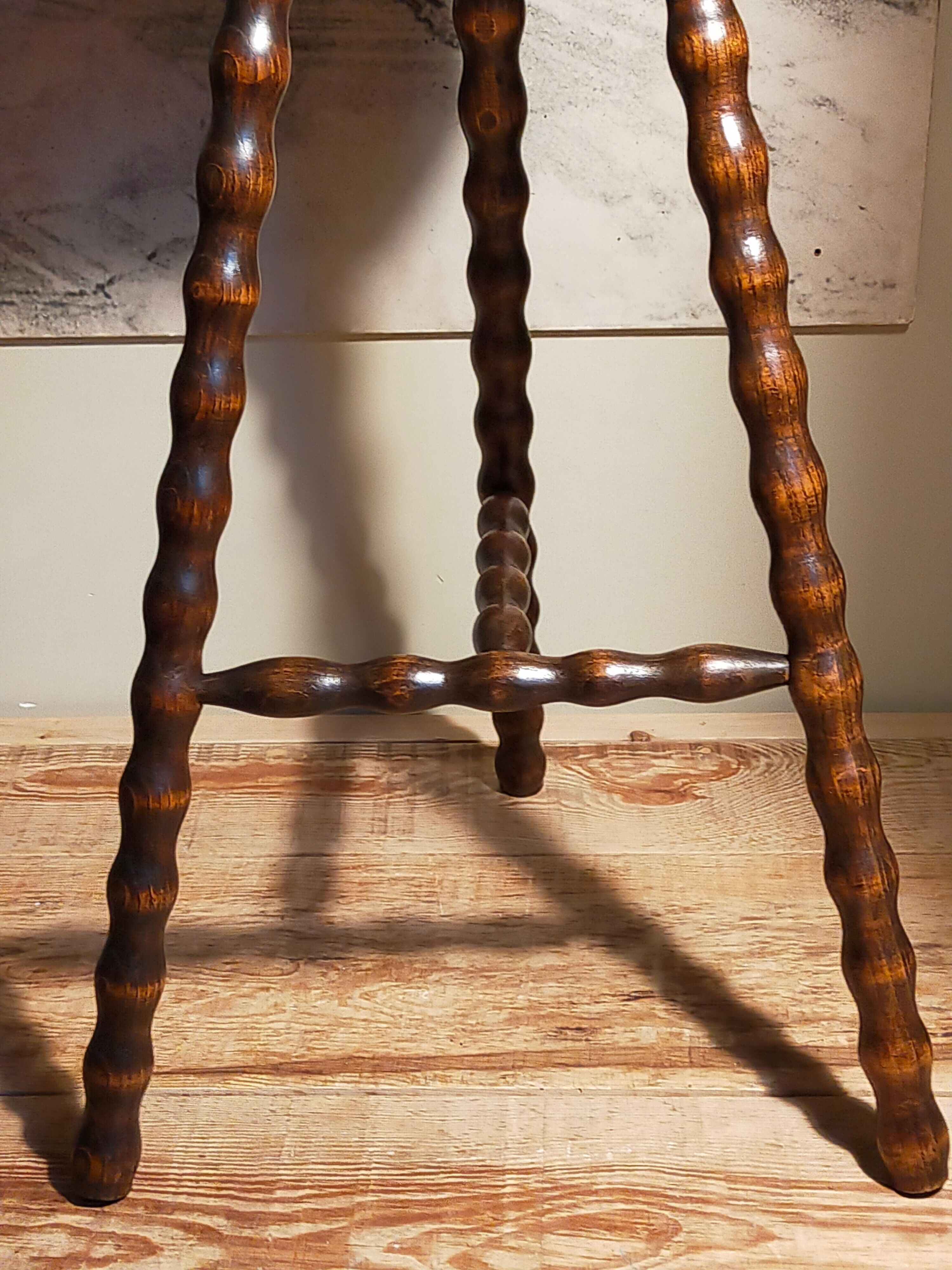 Stool high tripod solid wood turned vintage