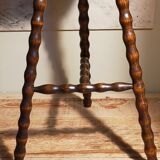 Stool high tripod solid wood turned vintage