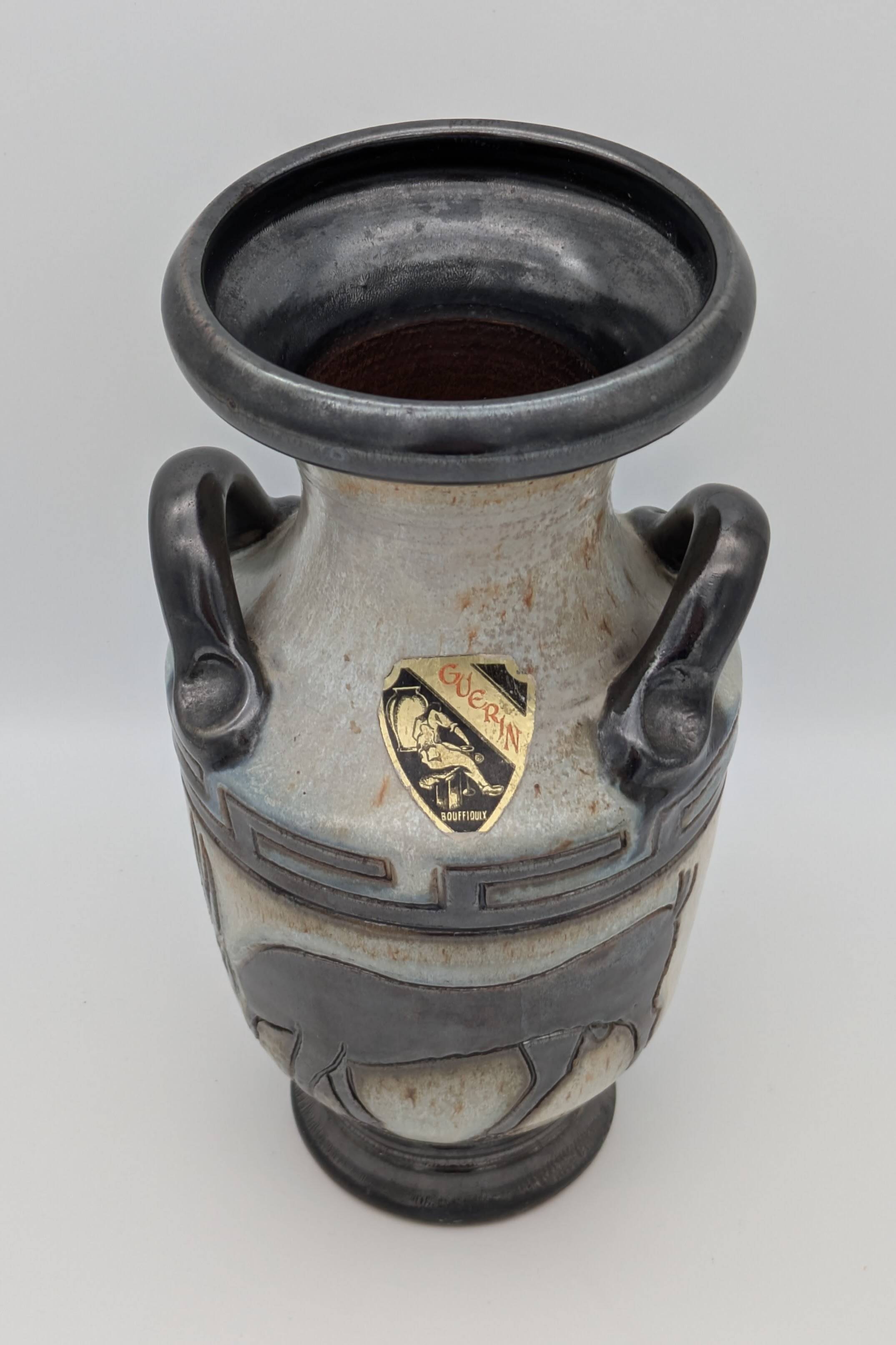 Roger Guérin (Bouffioulx) - Art Deco Vase Salt Glaze - Antelope Decor - 1930