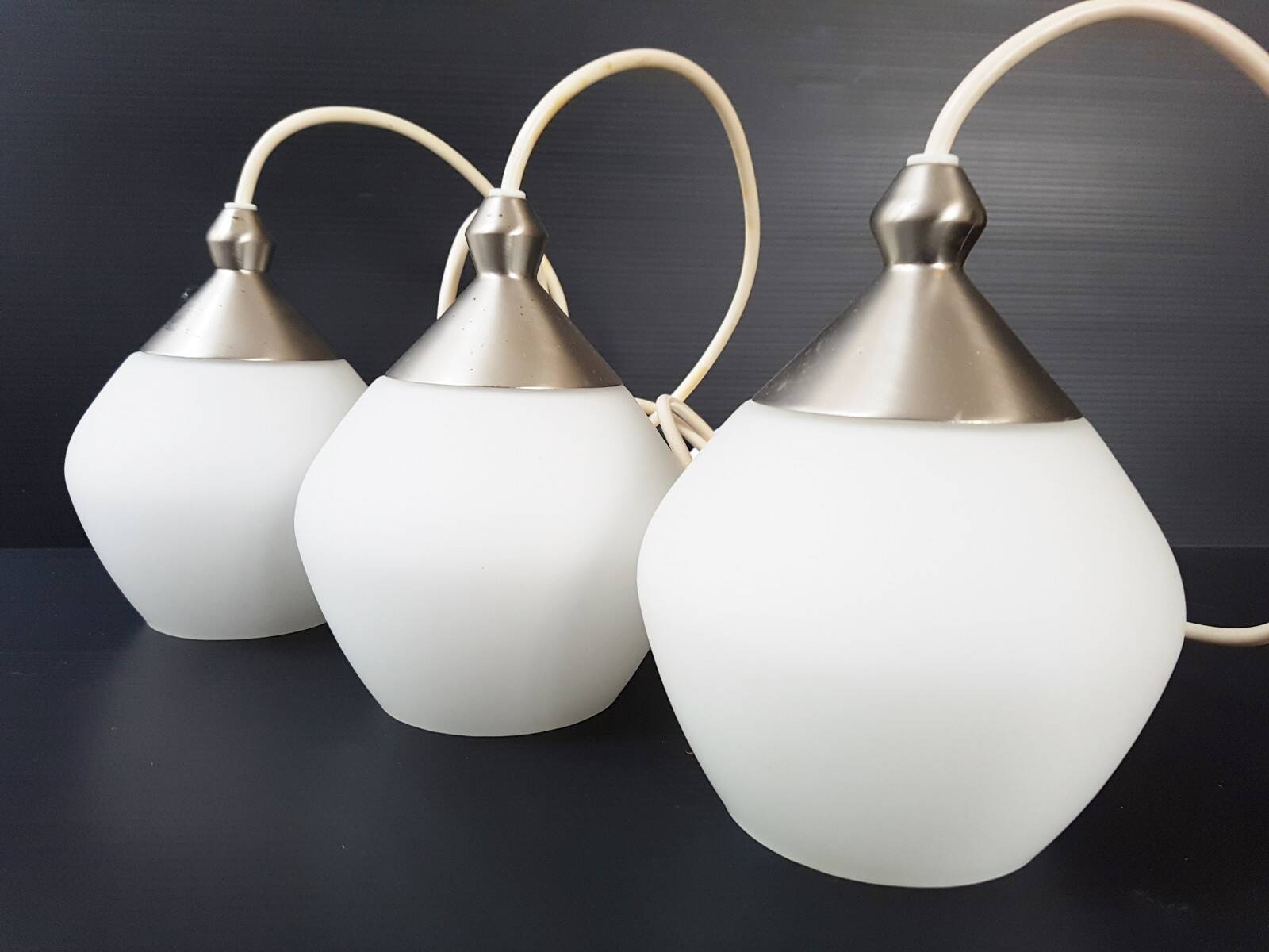 Set of 3 suspensions contemporary design chandelier steel & glass