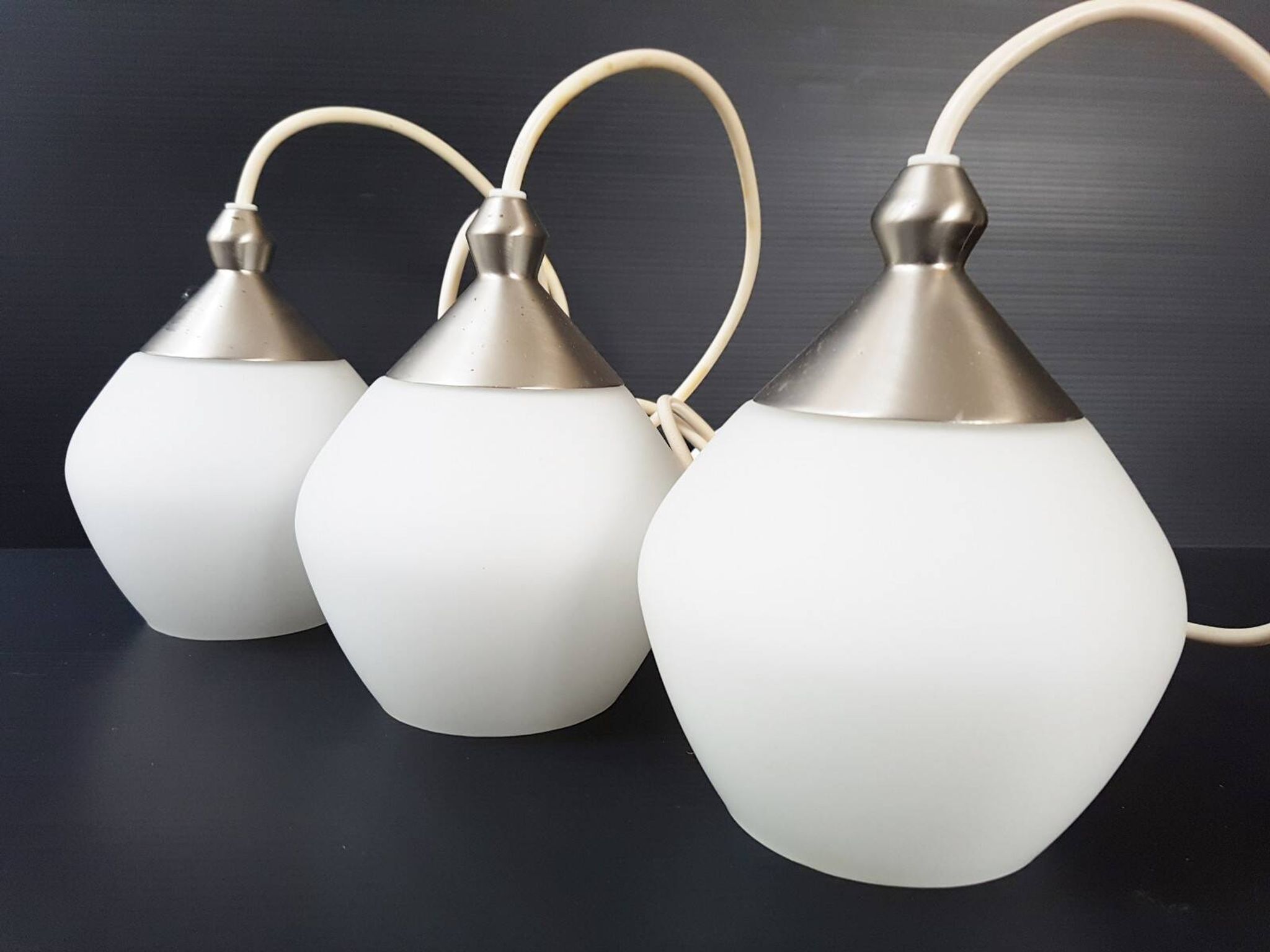 Set of 3 suspensions contemporary design chandelier steel & glass